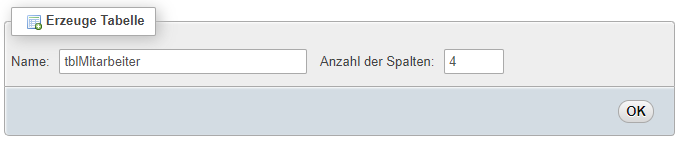 Anlegen einer neuen Tabelle
