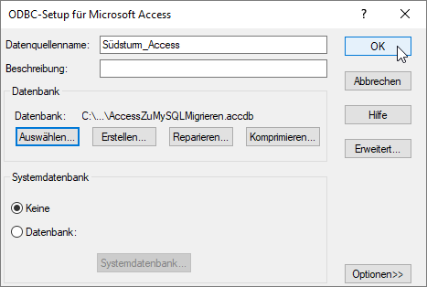 Einstellungen für die Datenquelle