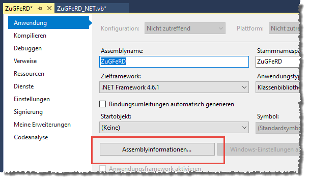 Anzeigen der Assemblyinformationen