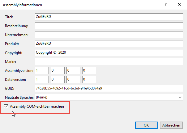 Assembly sichtbar für COM machen