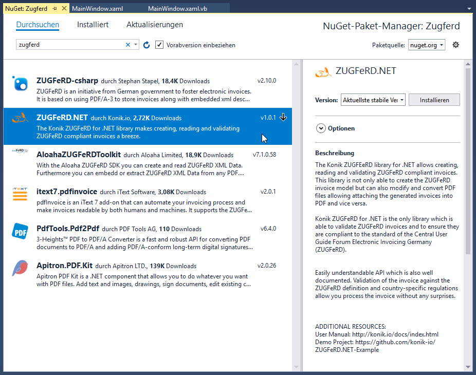 Hinzufügen des NuGet-Pakets