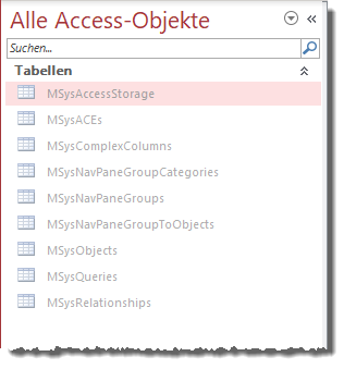 Systemtabellen einer neuen, leeren Access-Datenbank