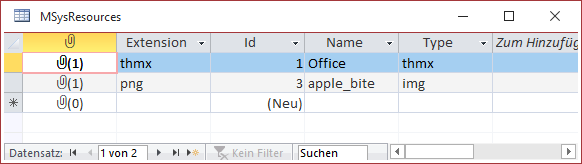 Das neue Bild in der Tabelle MSysResources