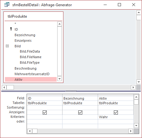 Neue Datensatzherkunft für das Kombinationsfeld zur Auswahl des Produkts einer Bestellposition