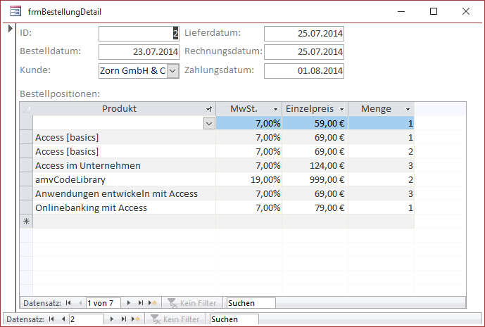 Ist das nicht mehr aktive Produkt bereits in einer Bestellung vorhanden, wird es allerdings nicht mehr im Kombinationsfeld angezeigt.