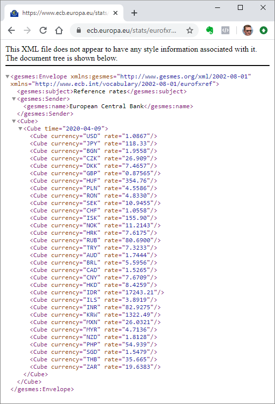 XML-Dokument mit Wechselkursen