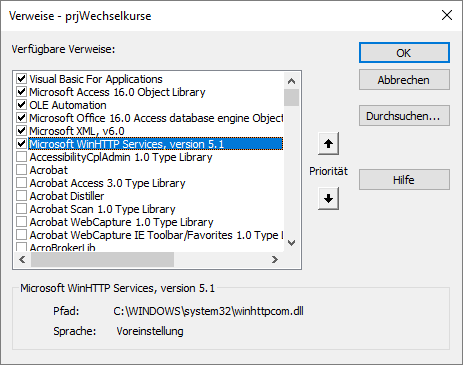Verweis auf die XML-Bibliothek