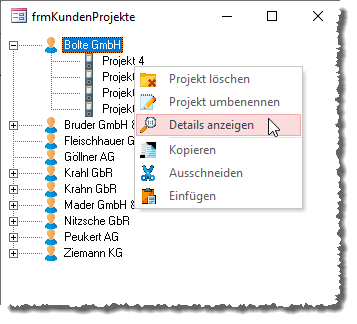 Die Befehle dieses Kontextmenüs wollen wir im Ribbon anzeigen, wenn der Benutzer einen der Einträge im TreeView anklickt.