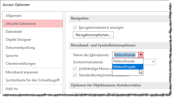 Einstellen des Anwendungsribbons