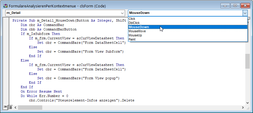 Anlegen einer Ereignisprozedur für eine Objektvariable