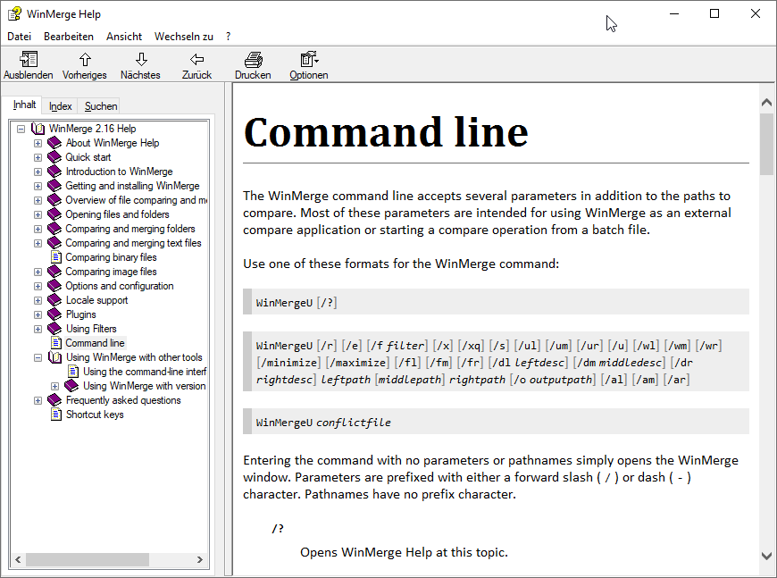 Befehlszeilenparameter von WinMerge