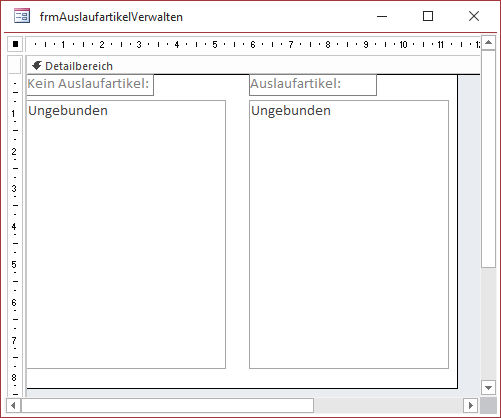 Entwurfsansicht des Formulars frmAuslaufartikelVerwalten