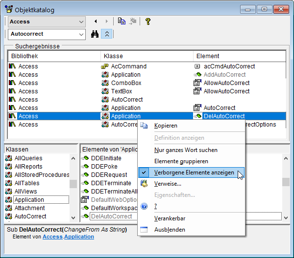 Einblenden verborgener Einträge