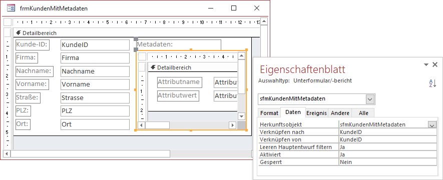 Entwurf des Hauptformulars frmKundenMitMetadaten