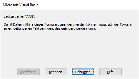 Die Dirty-Eigenschaft lässt sich nur setzen, wenn ein gebundenes Feld den Fokus hat.