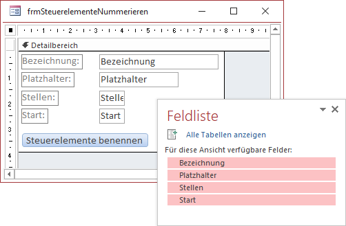 Formular zum Eingeben der Parameter