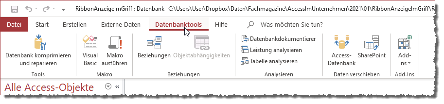 Standardansicht des Ribbons