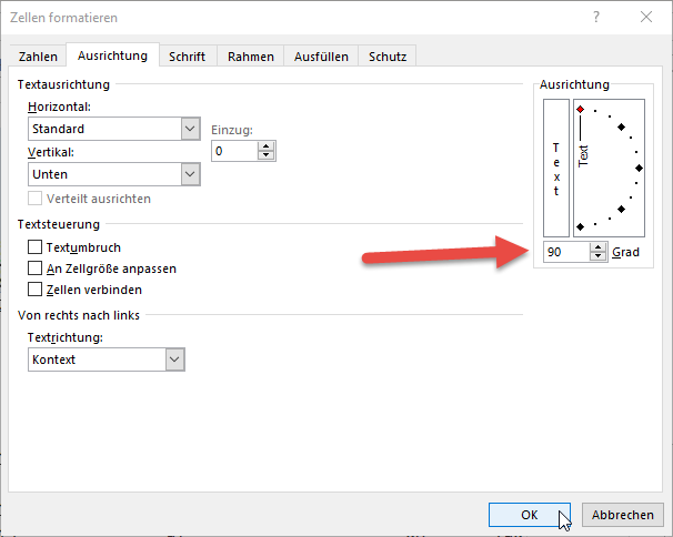 Vertikale Ausrichtung der Spaltenüberschriften