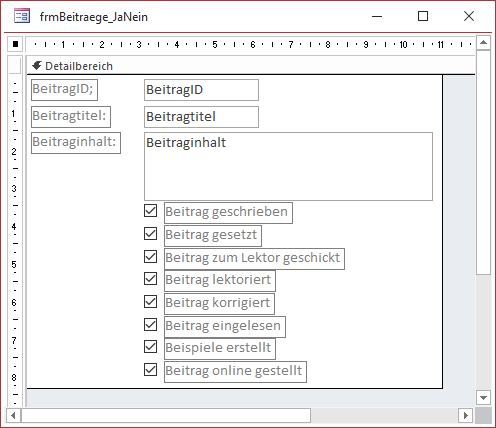 Formularentwurf mit Ja/Nein-Feldern