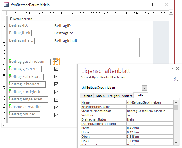 Kontrollkästchen für die Unteraufgaben