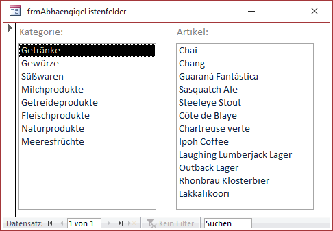 Filtern per Listenfeld