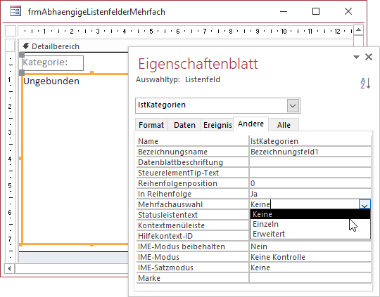 Aktivieren der Mehrfachauswahl