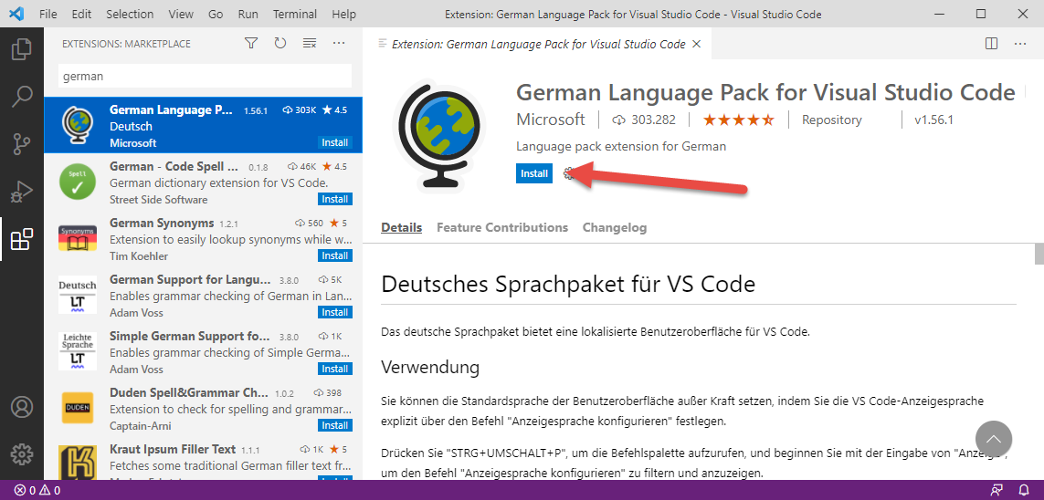 Installieren des deutschen Sprachpakets