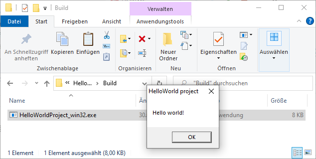 Die .exe-Datei und die dadurch angezeigte Meldung