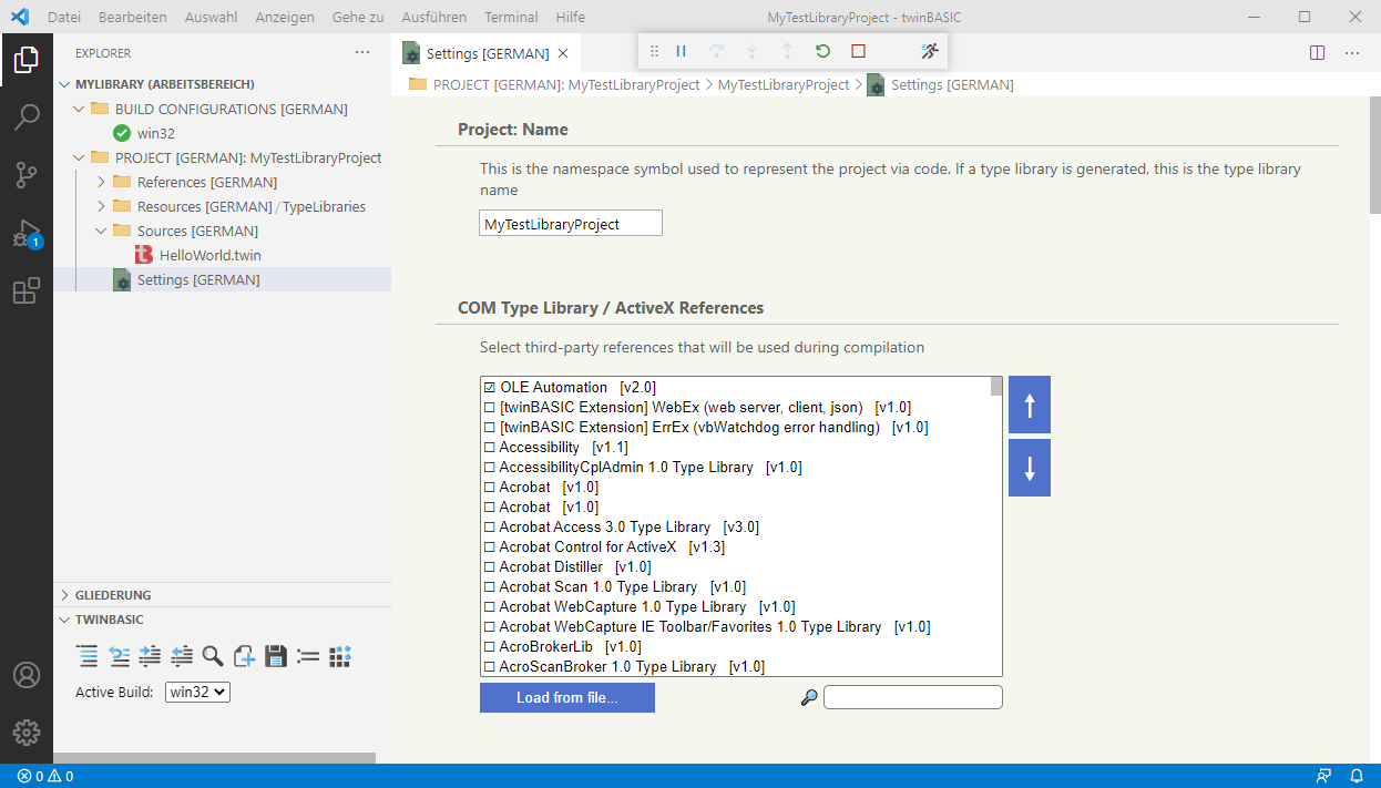 Einstellungen des Projekts