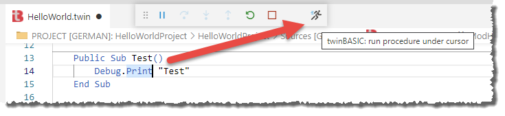 Starten des Debuggens per Schaltfläche