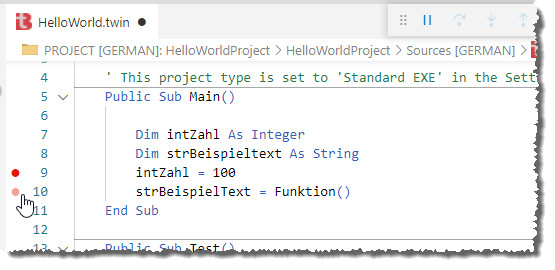 Setzen eines Haltepunktes