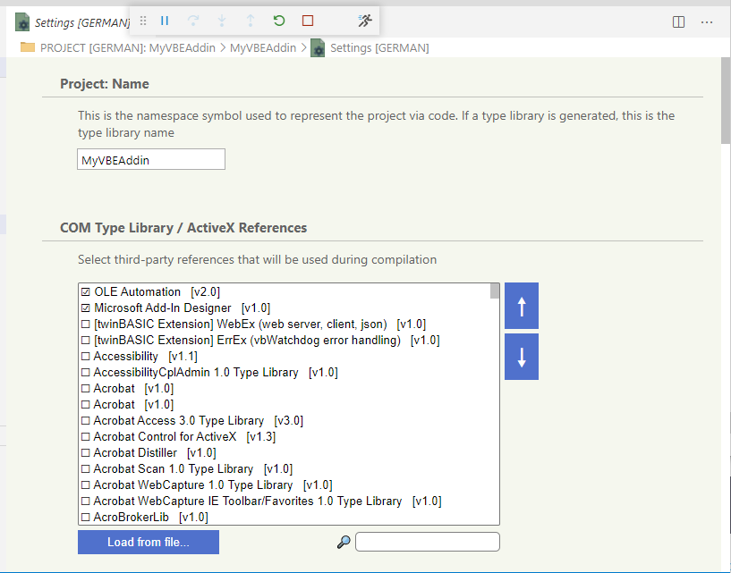 Einstellungen für das Projekt