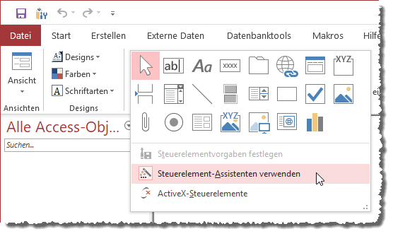 Aktivieren der Anzeige der Steuerelement-Assistenten