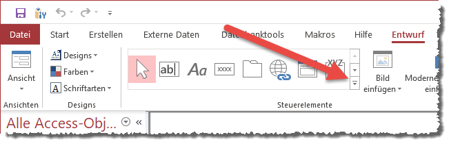 Ausklappen weiterer Steuerelemente und Optionen