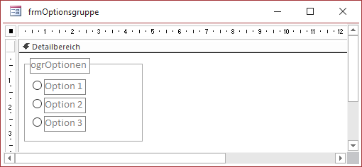 Entwurf des Formulars mit der Optionsgruppe