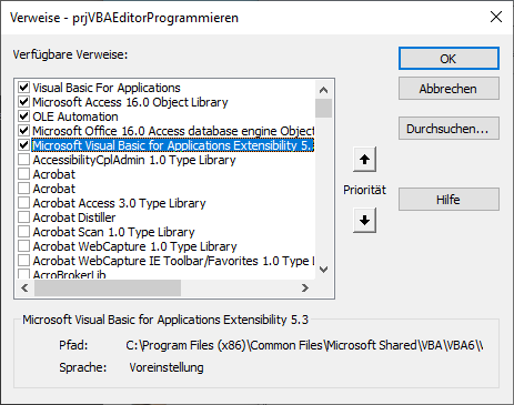 Verweis auf die Extensibility-Bibliothek
