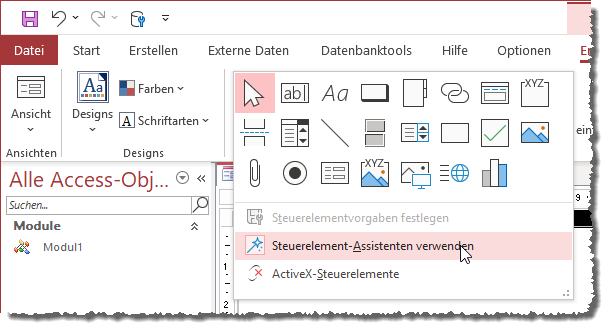 Aktivieren des Steuerelement-Assistenten