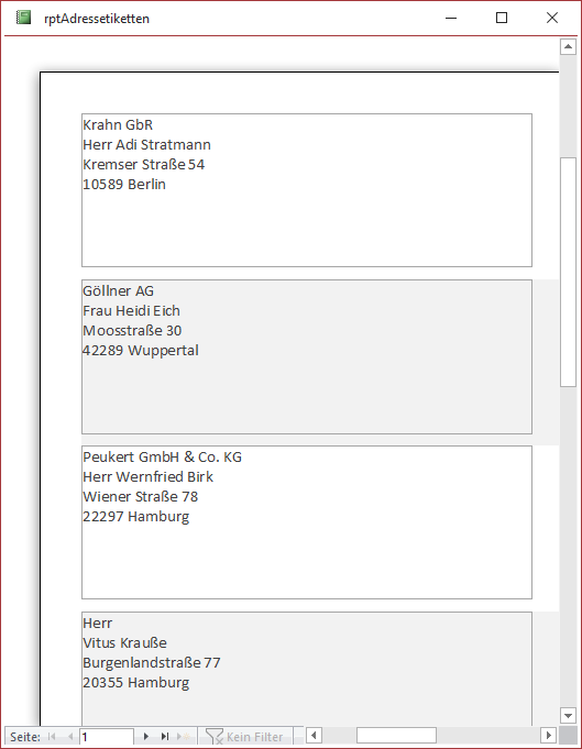 Adressdaten in der Seitenansicht