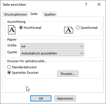 Der Dialog Seite einrichten