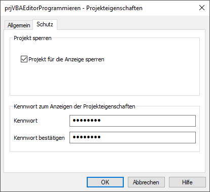 Festlegen des Kennwortschutzes