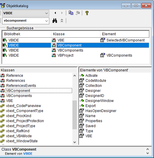 Das VBComponent-Element im Objektkatalog