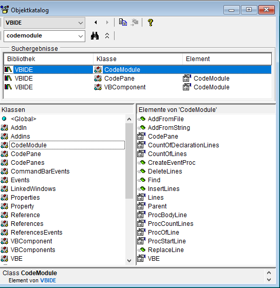 Die CodeModule-Klasse im Objektkatalog