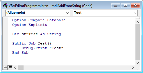 Per AddFromString initial hinzugefügter Code