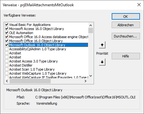 Verweise des VBA-Projekts