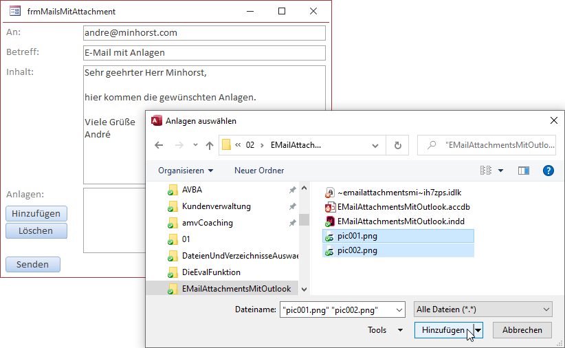 Auswahl der anzuhängenden Dateien