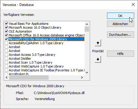 Verweis auf die CDO-Bibliothek