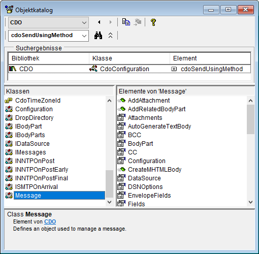 Eigenschaften und Methoden der Message-Klasse
