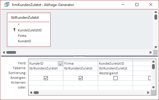 Abfrage mit den Daten für das Listenfeld lstKundenZuletzt