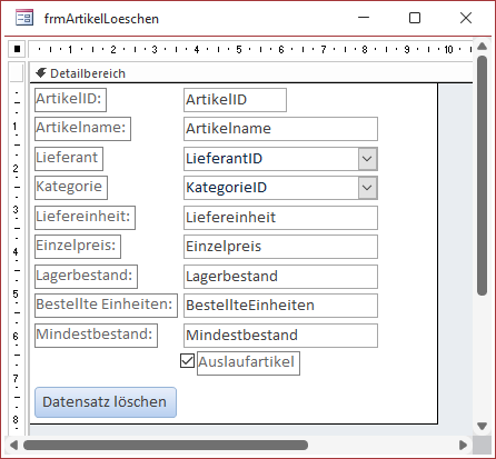 Beispielformular mit Löschen-Schaltfläche
