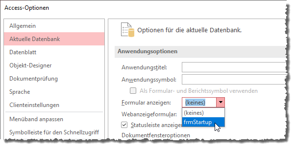 Festlegen des Startformulars